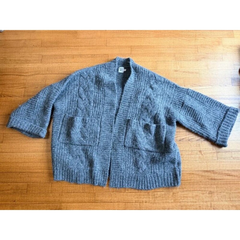 Princess Polly Paisleigh Cable Knit Cardigan Grey Wool Blend Open Front S M